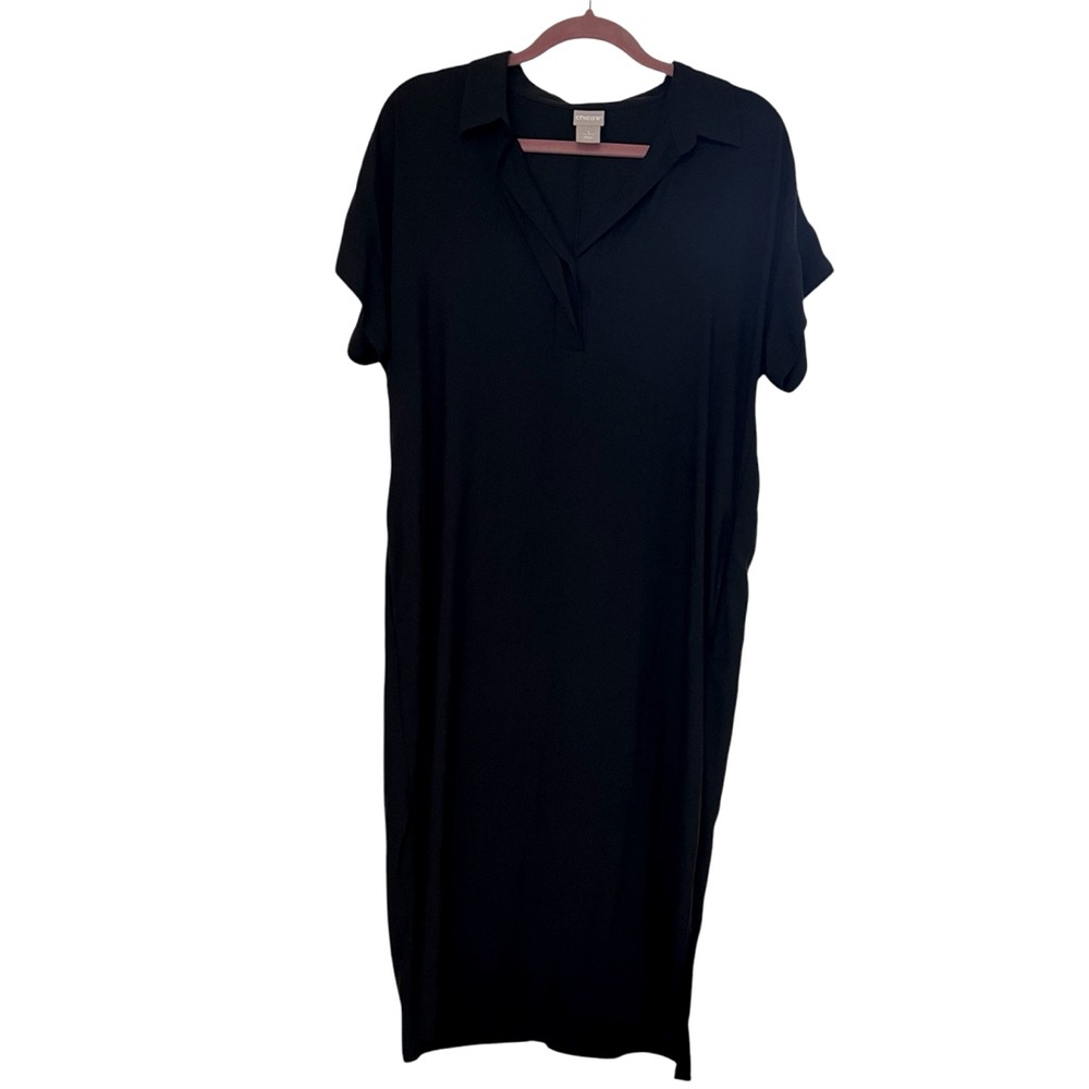 Chico’s Black T-Shirt Style Collared maxi Dress